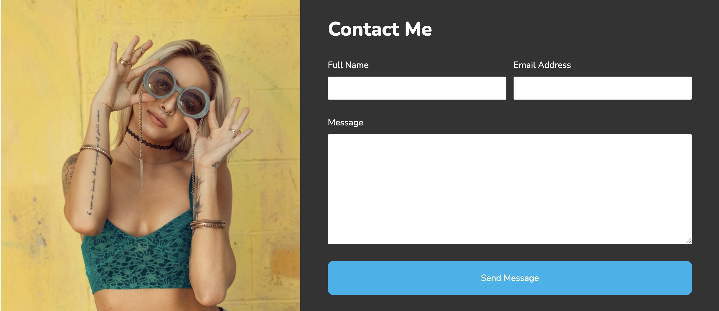 Contact designs for websites: Split-Screen Contact Form Desktop